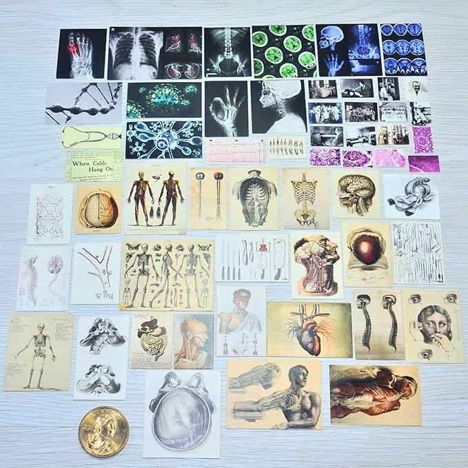 57 Pcs 1/6 Scale Miniature Vintage Medical Posters - Realistic Mini Things Anatomy Charts (X-Ray, Surgery, Microscope) for 11.5-Inch Fashion Dolls - Dollhouse Accessories for Decor and Play