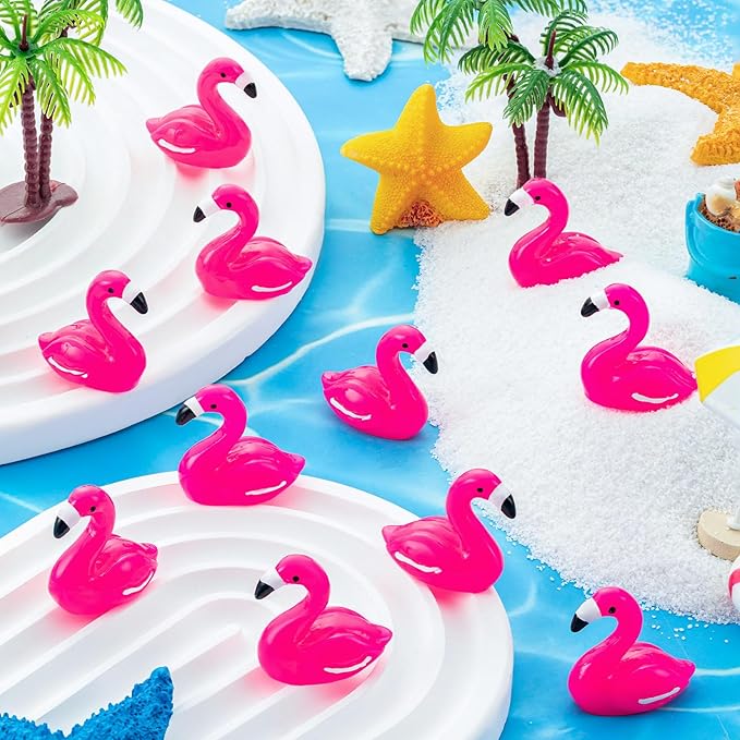 200Pcs Mini Resin Flamingo, Tiny Rose Red Flamingo Ducks, Cute Flamingo Figurines for Cake Topper Garden Dollhouse Landscape Aquarium Ornaments DIY Crafts