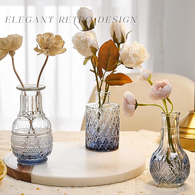 Glass Bud Vase Set of 24, Small Flower Vases, Glass Vases for Centerpieces, Vintage Home Table Decorations Bud Vases (24 Pcs, Blue)
