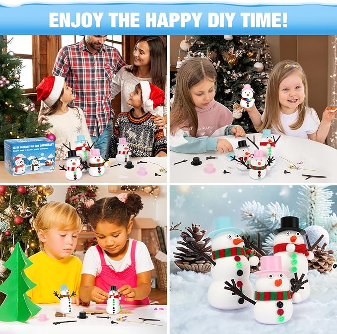 QIYVLOS Build A Snowman Kit, 6 Pack Christmas Snowman Crafts for Kids, Modeling Clay Creative Gift Build a Snowman Kit Snow Toy 105Pcs Party Activity Supplies