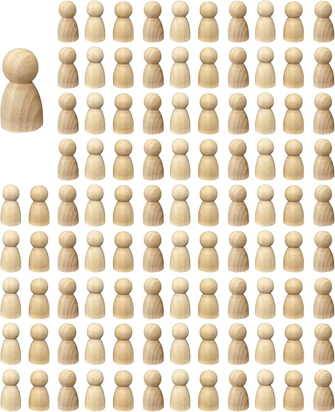 100 Pieces Wood Peg Dolls Unfinished Wooden People Craft Blank Family Figures 5/8 x 1-1/4 inch
