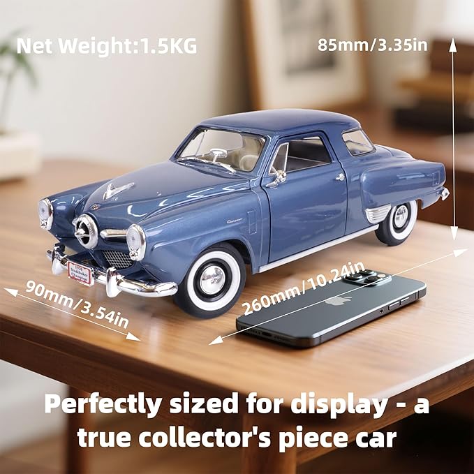 1950 Studebaker Champion 1/18 Scale Die-Cast Metal Model Premium Classic Vintage Alloy Collection Cars with Display Case, for Kids Men and Teens Dad 14+ Year