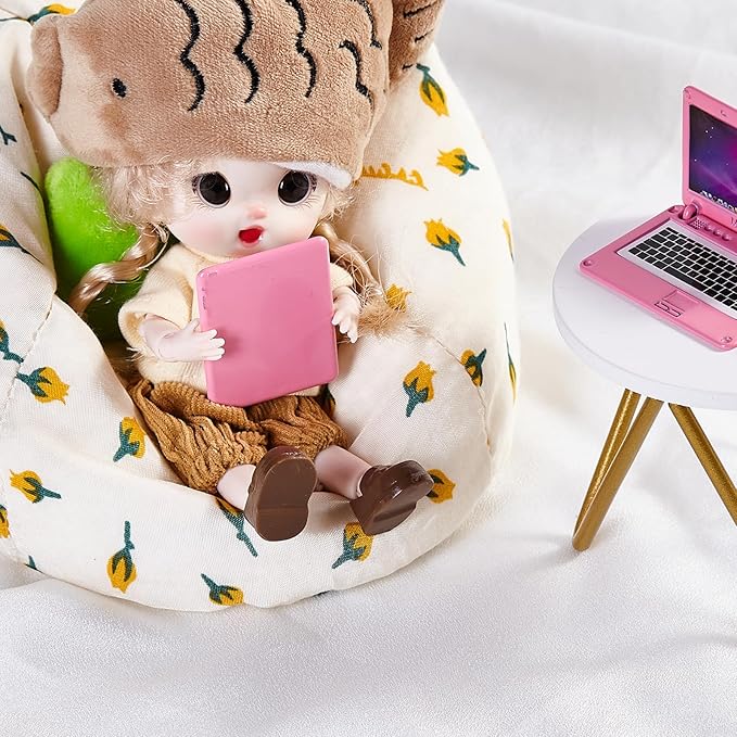 Dollhouse Laptop Accessories, 1/12 1/6 Scale Minature Tablet Smart Phone Mini Stuff Doll House Furniture Play Set Accessories 3 Pcs (Pink)