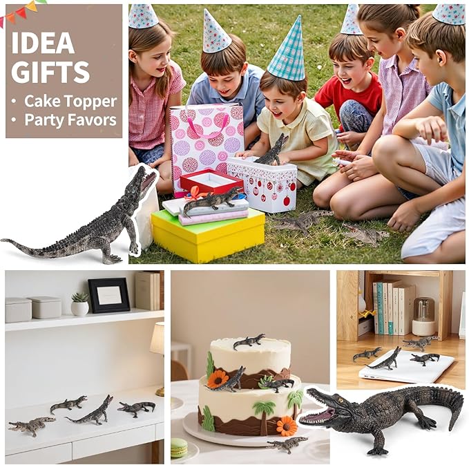 4PCS Safari Alligator Crocodile Animal Toy Figurines, Realistic Plastic Animal Figures for Kids,Includes Caiman & Nile Crocodile and 2 Alligators, Party Favors Cake Toppers for Boys Girls