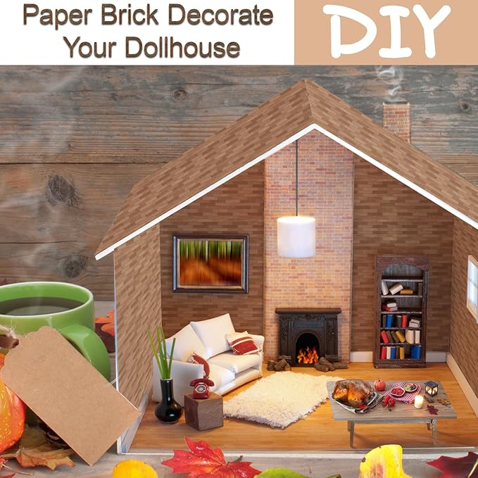 35 Pcs Miniature Dollhouse Wallpaper Self-Adhesive Mini DIY Floorboards Wall Paper Real Life DIY Decoration for Dollhouse(Brown)