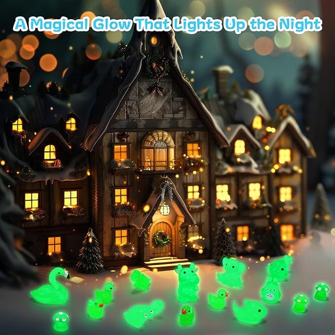 300 Pcs Luminous Mini Resin Animal in The Dark Mini Resin Figurines with 25 Styles Duck Frog Rabbit Owl Mushroom Shapes for Fairy Garden Accessories Micro Landscape Bonsai Aquarium Outdoor Decor