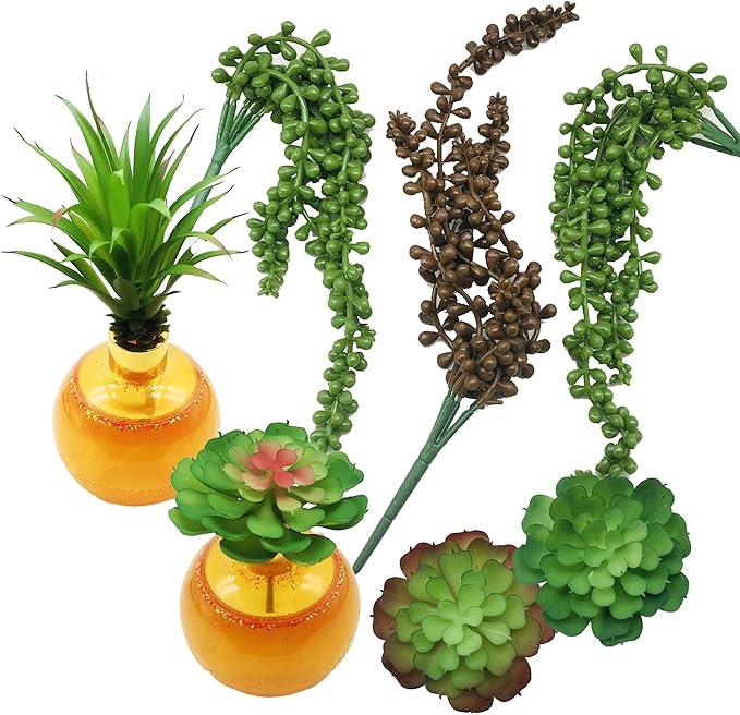 Woohome Fake Artificial Succulent Plants, 15 PCS Assorted Artificial Succulent Realistic Succulents Pick Bouquet String of Succulent Faux Succulents Floral Arrangement