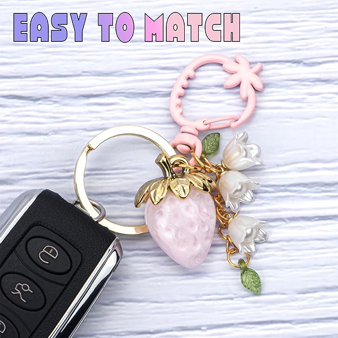 Wikavanli Cute Strawberry Keychain,Bag Charms,Kawaii Heart Flower Daisy Key chains Accessories Decor for Women Girls Purse