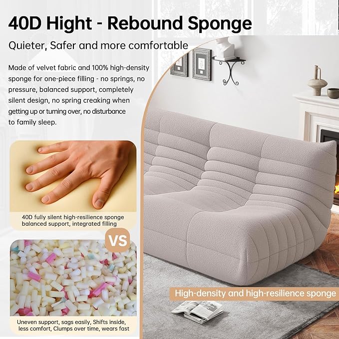Bean Bag Chairs for Adults, BeanBag Reading Chair Memory Foam Couch 3-Seater, Floor Chair Soft Teddy Material, Comfy Reading Nook Chairs for Bedroom Living Room Office (Grey)