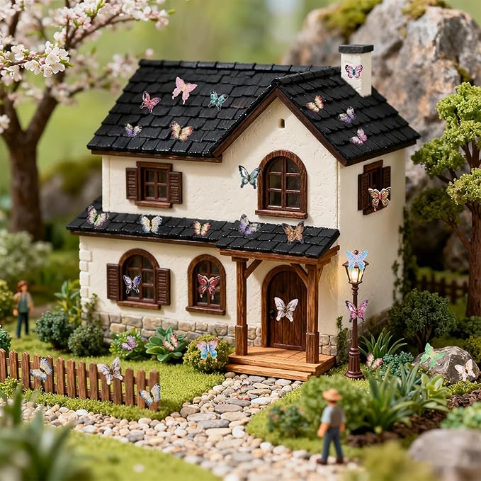 210pcs Mini Resin Butterflies, Beautiful Micro Resin Butterfly Figurines for DIY Fairy Garden Miniature Landscape Doll Houses Decor