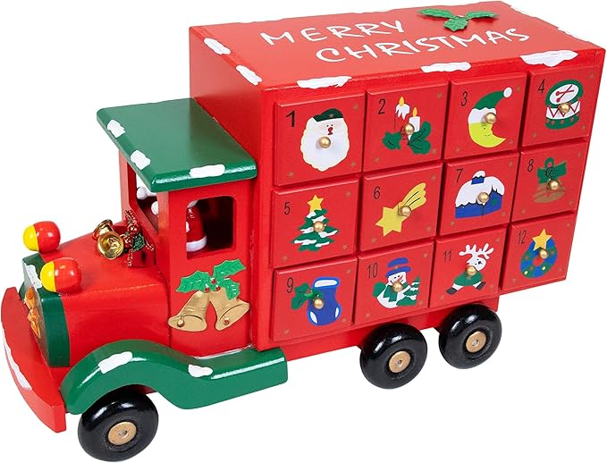 Advent Calendar Storage Truck Christmas Decoration - 14" - Red