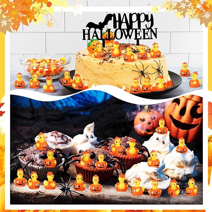 50 Pcs Themed Ducks Resin Ducks Resin Party Decorations for Crafts Making DIY Miniature Landscape Micro Decor Gifts (Pumpkin)