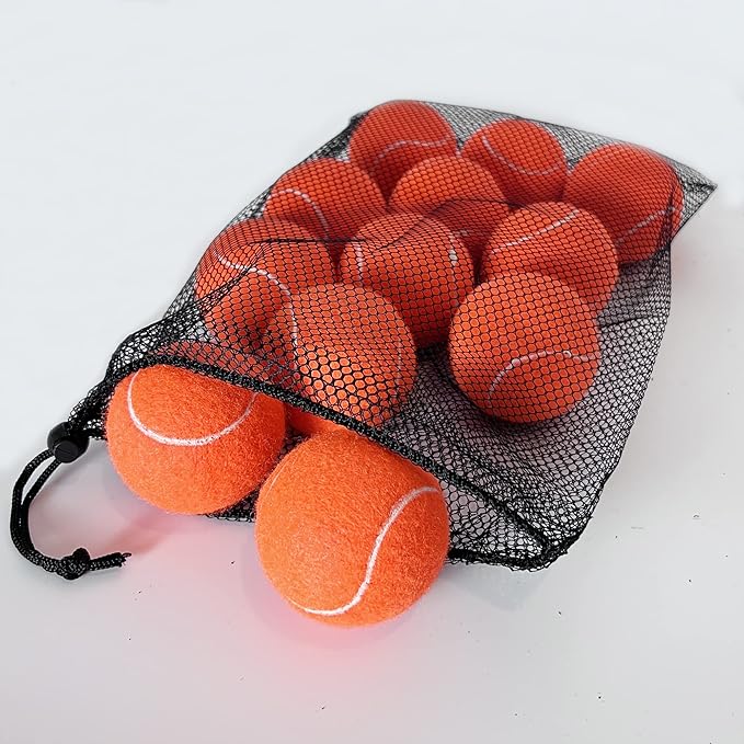 HiBallBall 12-Pack Practice Tennis Balls for Beginners & Dogs - Reusable Mesh Carry Bag Included - Ideal for Tennis Training, Pet Play, Fetch