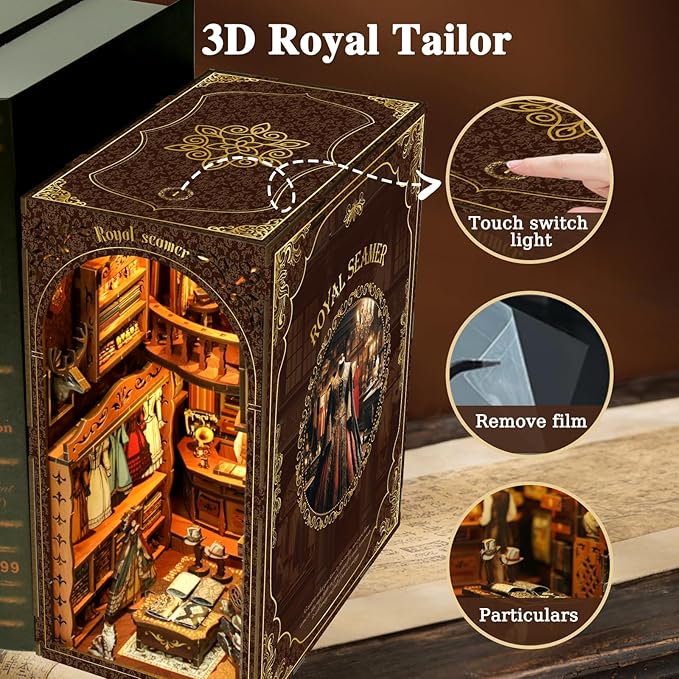Book Nooks for Adults, DIY Miniature Dollhouse Book Nook Kit, Model Kits Craft Kits for Adults, 3D Wooden Puzzle Book Nook Craft Bookshelf Decor, Adult Craft Kits Gift with Led Light