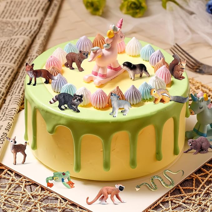 18Pcs Forest Animals Figures - Plastic Woodland Creature Toy Figurines for Kids Boys Girls 3-5 6-12, Small Jungle Animal Baby Figurines for Cake/Cupcake Topper Birthday Gift