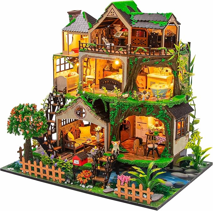 Flever DIY Miniature House Kit, Tiny Home Kit with LED Light, Mini House Build Craft Kits for Adults and Teens, Home Decor Creative Gift for Family/Friends (Fairy Tale Forest)