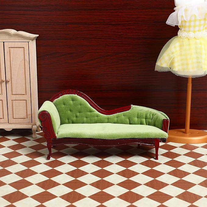 ABOOFAN Dollhouse Furniture Miniature Accessories 1 12 Scale Vintage Wooden Sofa Mini Victorian Bench Chair Lounge for Dollhouse Living Room Craft Decoration