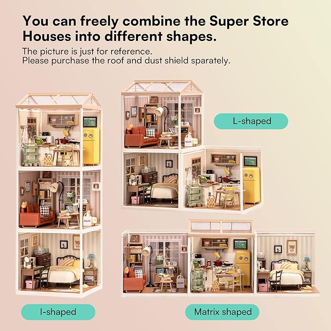 Rolife DIY Miniature Plastic House Building Set Toys Playset with LED Suitable for Mini Figures Construction Toys Diorama Kit Gifts for Teens Adults (Happy Meals Kitchen)