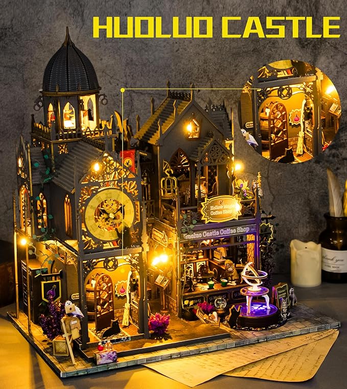 DlY Miniature Dollhouse kit, Dollhouse Kit, Miniature House Kit with Music Box, Original House Kit, Magic Bookstore, for Adults and Teens for Family and Friends. （L2401）