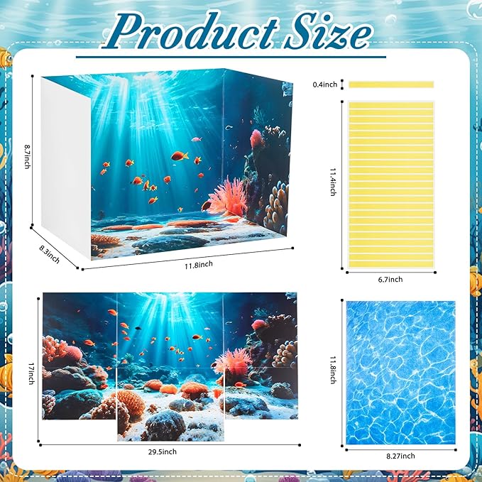 2 Set Ocean Diorama Box and Water Sticker Decor, Under the Sea Diorama Project Supplies Set, Cardboard Display Case Kit & Water Sticker with Double Sided Tapes for DIY Crafts Dollhouse