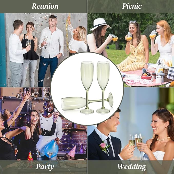 XUWAIDSGN 24 Pcs Reusable Champagne Flutes Plastic Wine Glasses Bulk Vintage Champagne Flutes Mimosa Bar Glasses Stemmed Drinking Cups 5.4OZ for Christmas Birthday Wedding Bride