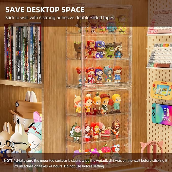 Clear 3 Tiers Acrylic Display Case for Figures Collectibles 2 Pack Wall Mounted Hobby Figurine Display Case with Shelves, Display Shelf Storage Box for Action Figures, Car Model, Funko
