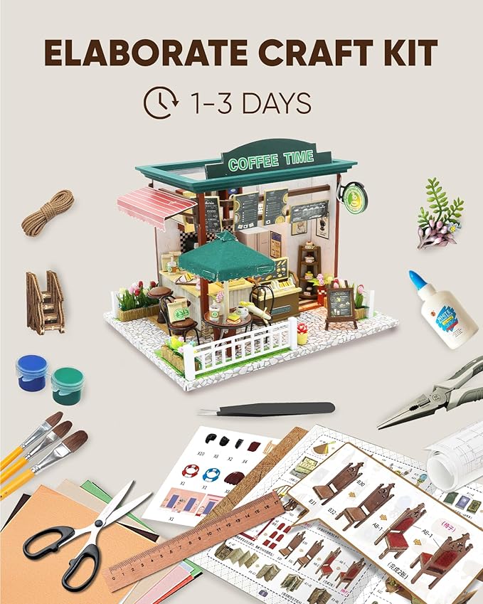 Miniature House Kit, Miniature Dollhouse Mini Houses for Beginners, DIY Dollhouse Kit for Adults to Build, Model Building Craft Diorama Kit, Ideal Gifts for Birthday, Christmas(Coffee Shop)