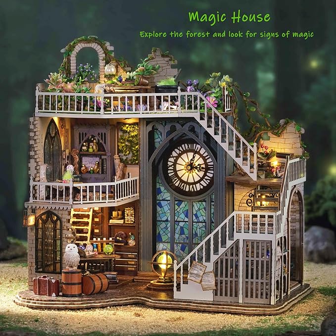 Spilay DIY Miniature Dollhouse Wooden Furniture Kit,Handmade Mini Modern Model Plus with Dust Cover,1:24 Scale Creative Doll House for Lover Friend Gift (Magic House-LV003)