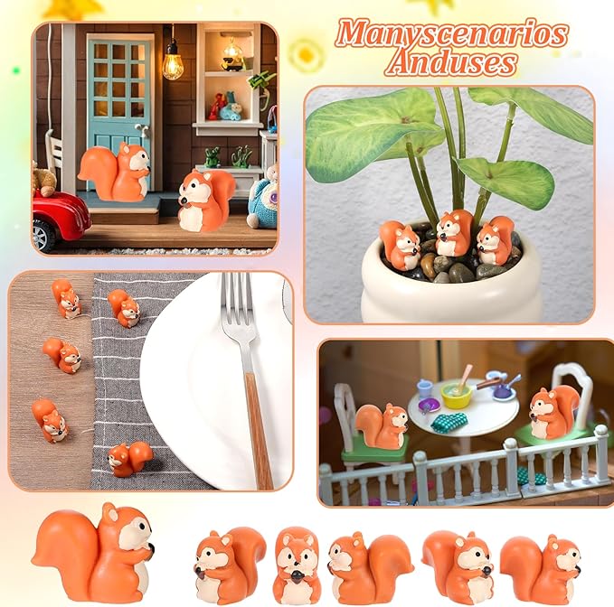 70Pcs Mini Resin Squirrel Figurines, Small Animal Miniatures Tiny Resin Squirrel Bulk for Garden Decor Home Ornaments Micro Landscape DIY Crafts