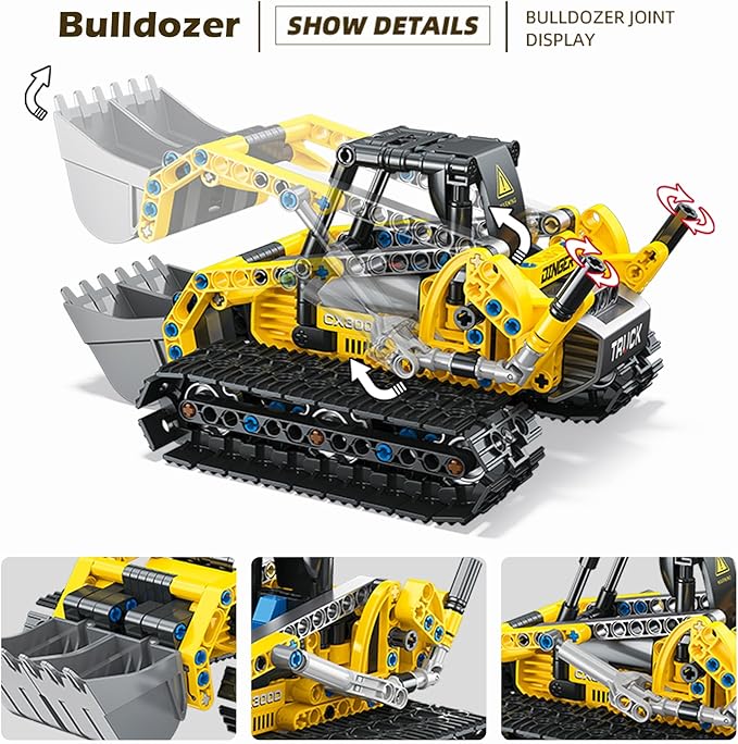 2-in-1 Construction Vehicle Building Kit - Excavator & Bulldozer Building Toys Set | 399 Pieces STEM Learning Toys | Creative Birthday Christmas Building Blocks Gift Idea