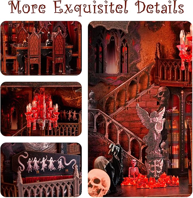 DIY Miniature House,LED Lighting Book Nook Kit Dollhouse Kit for Adult and Teens, Tiny House Bookshelf Decor 3D Wooden Puzzle with Duty Cover, Gifts for Family, Friends,Christmas(Dark Cabin)