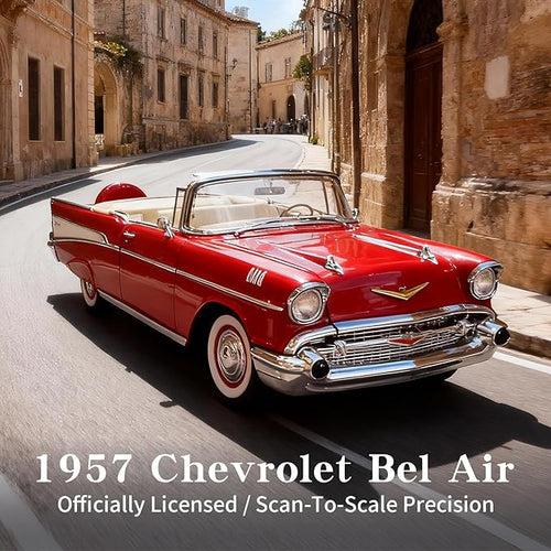 1957 Chevrolet Bel Air 1:18 Diecast - Ramjet 283 Fuel Injection, 50s Car Culture Icon | Opening Doors, Steering Linkage, Sustainable Gift Box | Ages 14+,Red