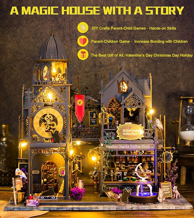 DlY Miniature Dollhouse kit, Dollhouse Kit, Miniature House Kit with Music Box, Original House Kit, Magic Bookstore, for Adults and Teens for Family and Friends. （L2401）