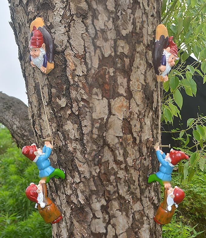 coolboy Climbing Rope Gnomes Garden Statue,Gnom Statue Resin Garden Gnome Tree Hugger Outdoor Decor Accessories,Miniature Figurines Micro Garden Gnome Landscape Figurine for Lawn Balcony Patio