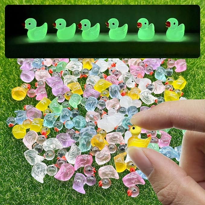 Cayway Mini Resin Duck 100 PCS Little Ducklings Glow in The Dark for Miniature Fairy Garden Decoration Accessories Micro Landscape