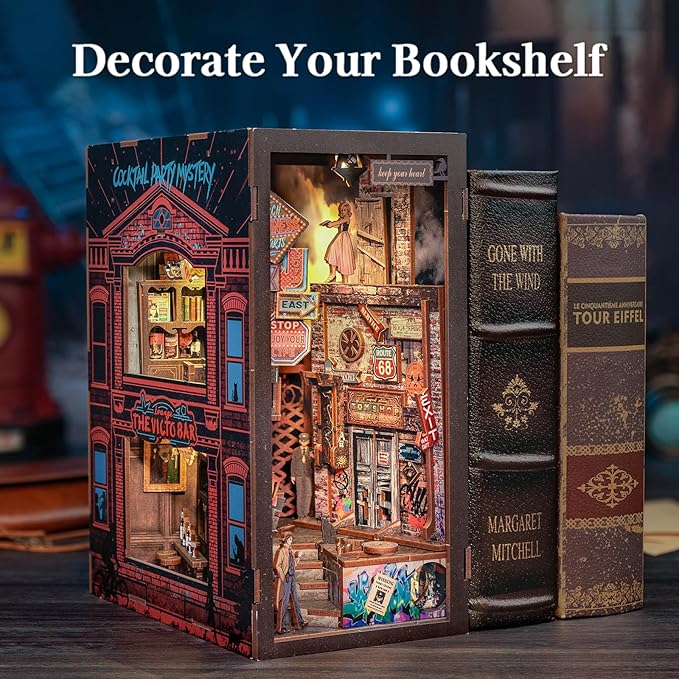 CUTEBEE Book Nook Kit - DIY Miniature House Dollhouse Kit for Adult and Teens, Booknook Bookshelf Decor Alley Model Build with LED Light, Gifts for Family and Friends (The Long Goodbye)