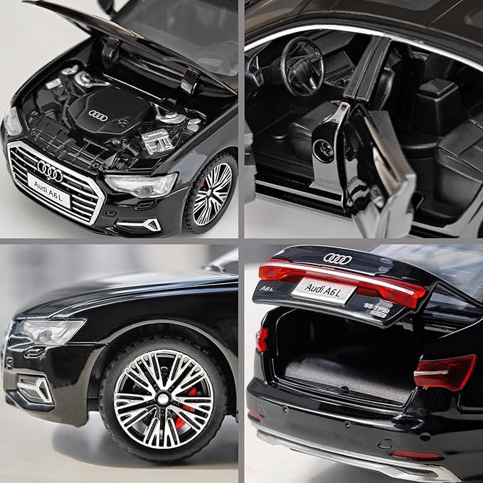Toy Car 1/32 Audi A6L 55 TFSI Metal Model Car Pull Back Car Toys with Light and Sound Toys Car Audi Collectible Model for Boy (Black)