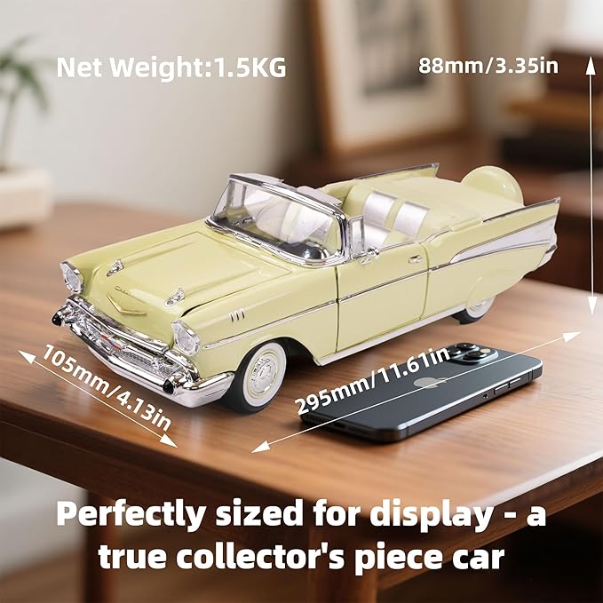 1957 Chevrolet Bel Air Convertible 1:18 Diecast Model Car Working Doors, Premium Alloy Classic Collection Car Collector's for Kids Men and Teens Dad 14+ Year