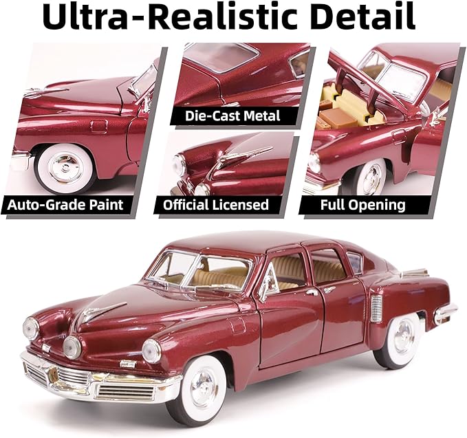 1948 Tucker Torpedo 1/18 Scale Die-Cast Metal Model Premium Classic Vintage Alloy Collection Cars with Display Case, for Kids Men and Teens Dad 14+ Year