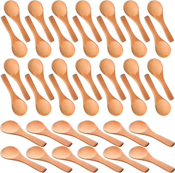 Boao 200 Pcs Small Wooden Spoons, 3.5'' L, Mini Wood Natural Tiny Spoons Wooden Little Teaspoons for Jars Sugar Creamer Honey Spices Salt Kitchen Supplies (Light Brown)
