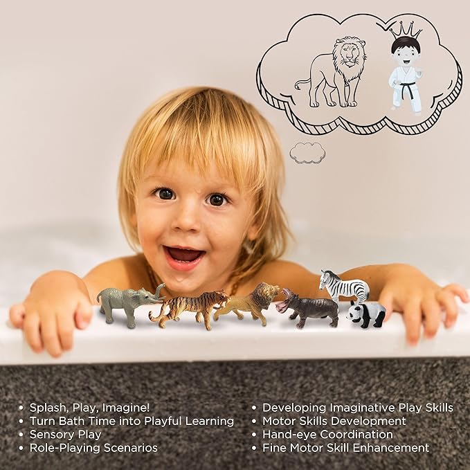 10pcs Mini Wild Animals Toys for Kids - Realistic Safari Figurines Jungle Zoo Playset Lion Elephant Tiger Forest Wildlife Animal Toys Sensory Bin Bath Play Christmas Birthday Toddlers Gift