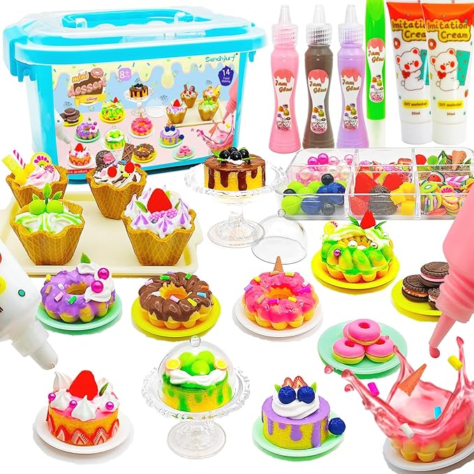 14 Pieces Miniature Desserts,Making Mini Food Set Toys,Kitchen Pretend Food DIY Mini Craft Kits for Kids Age 8-13 Girls Gift for Christmas, Birthday,Play Food, NOT Edible