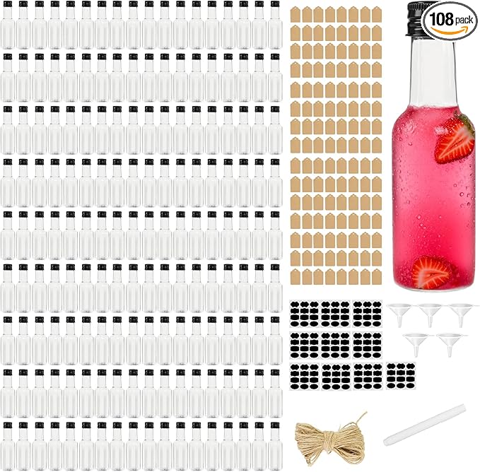 UCEHIPAW 108 Pcs 1.7 oz Mini Liquor Bottles with Cap Plastic Small Salad Dressing Bottle Mini Shooter Alcohol Holders for Christmas Hot Sauce Wine (Black)