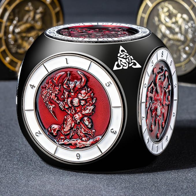 7 in 1 Unique Spinner DND Dice Set D&D, Metal Cube D and D Dice with Gift Box, Dungeons Dragons Role Playing Dice, Black Red