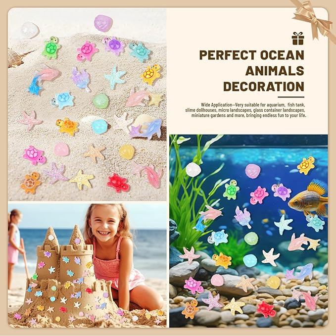 300pcs Mini Resin Animals Luminous Tiny Ocean Animals for Crafts Dollhouse Miniatures Mini Resin Things for Fairy Garden Micro Landscaping Decoration Home Decor, 5 Designs