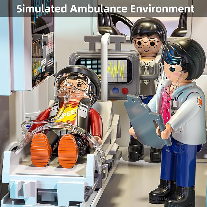 Play Ambulance Toy for Kids 3 4 5 6 7 8 Years Old - Friction Powered Truck with Light and Sound, Carrier Vehicle with Figures Toys, Gifts for Boys Girls Age 3-12
