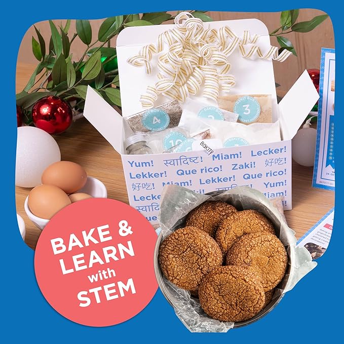 BāKIT Box Holiday Cookie Kit for Kids | Christmas Gingersnap Baking Mix + 12 Days of Christmas Activity Booklet | DIY Gingerbread Cookie Kit