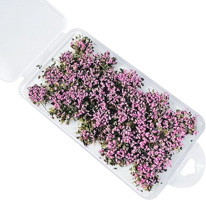 Woohome 32 PCS Static Grass Tuft Model Grass Tufts Railway Artificial Grass Pink Bushy Tuft Flower Cluster Vegetation Groups for DIY Architecture Building Model Train Landscape Railroad Scenery