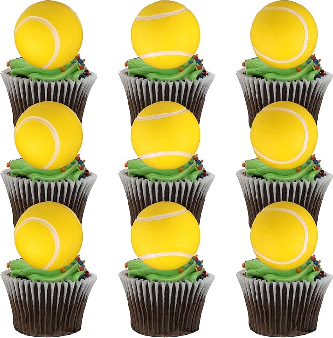 Rsstarxi 12 Pack 3D Tennis Cupcake Toppers Tennis Ball Cake Toppers Decorations for Sports Tennis Theme Baby Shower Kids Birthday Party Cake Decorations