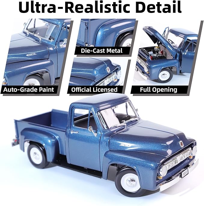 1953 Ford F-100 Pickup Truck 1/18 Scale Die-Cast Metal Model Alloy Collection Cars with Display Case, with Opening Doors, for Kids Men and Teens Dad 14+ Year